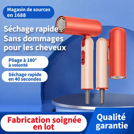 Sèche-cheveux portable pliable 1500W 220V à air chaud et froid avec buse rotative et concentrateur, rouge étincelant, 2 g – Livraison gratuite (1/5)