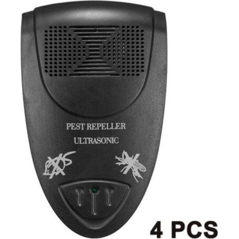 Lot de 4 répulsifs antiparasitaires à ultrasons - Anti-souris - Antiparasitaire prêt à l'emploi, idéal pour les souris, également efficace contre les cafards, les fourmis et les moustiques (noir) (1/5)