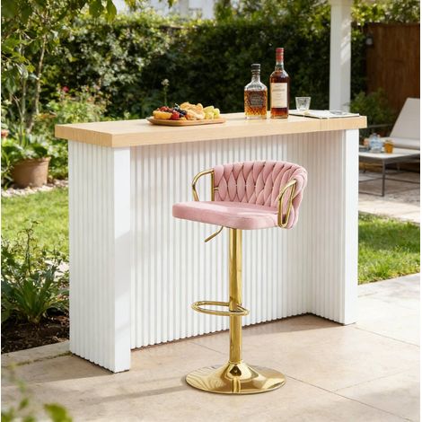 Sedia bar girevole regolabile in velluto rosa OKMYHOME (1/5)
