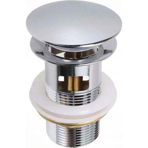 Tapón automático de lavabo con rebosadero, de tipo clic-clac, color plata, para lavabos. (1/5)