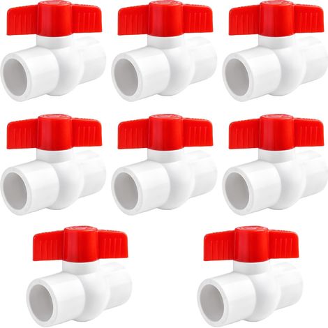 Paquet de 8 robinets à boisseau sphérique en PVC 3/4", robinets de tuyauterie d’eau en PVC coulissants, douille pour piscine, conduites d’arrosage, plomberie et système d’irrigation (1/5)