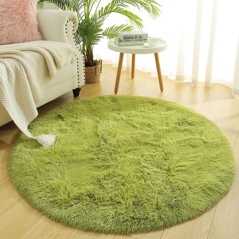 Tapis rond vert pelucheux pour chambre de fille cent vingt centimètres pour salon et nursery design doux (1/5)