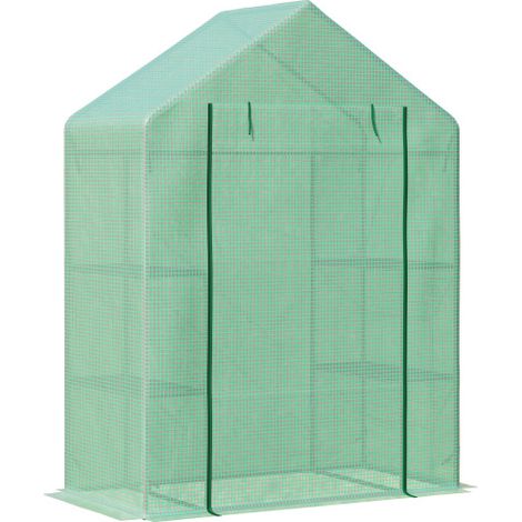 Portable Walk-In Greenhouse 141x72x191cm with 2 Tier Shelf,Roll-Up Zippered Door,Durable PE Cover for Optimal Plant Growth