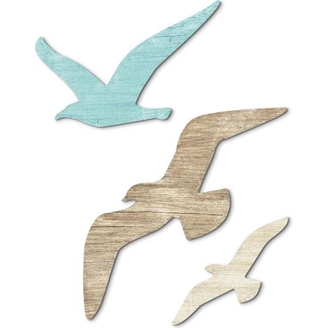 Set of 3 Wooden Seagulls Wall Art, Beach Home Wall Art, Sea Bird Sculptures for Bathroom, Living Room, Lake House (1/5)