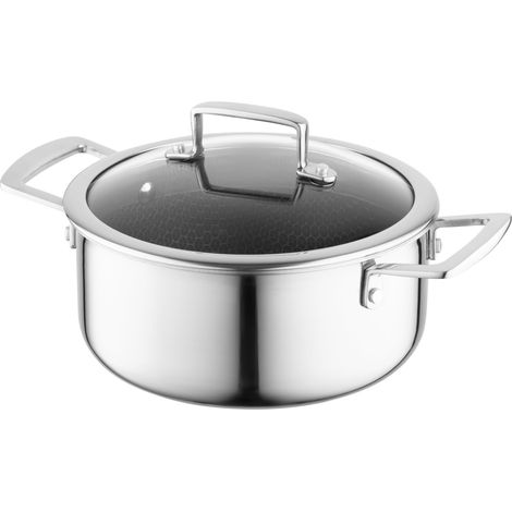 Faitout 20 cm 2,7l En acier inoxydable avec couvercle en verre  Pour plaques à induction, à gaz, électriques  Avec effet nid d'abeille  Vous pouvez le faire cuire au four (1/5)