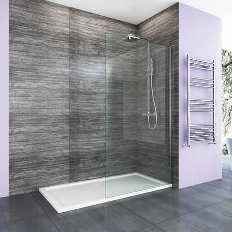 Walk in Shower Screen 1100mm – ELEGANT Frameless 8mm Easy Clean Glass Wet Room Panel with Support Bar