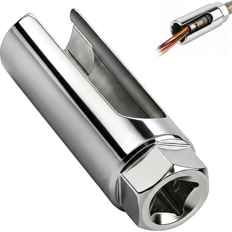 Douille pour Sonde Lambda 22 mm, Douille Capteur d'Oxygène en Acier au Chrome-Vanadium,Entraînement 1/2", Découpe Latérale, Ouverture 18 mm, pour Les capteurs d'oxygène chauffés/Non chauffés (1/5)