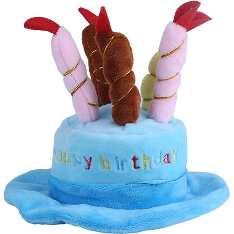 Chapeau de fête d'anniversaire pour animaux de compagnie avec bougies colorées pour chiens, chats et petits animaux (bleu) (1/5)