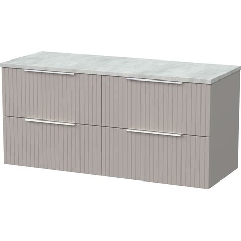 Callingwood Contemporary Wall Hung 4 Drawer Vanity Unit with Bellato Grey Laminate Worktop , 1200mm, Pebble Grey
