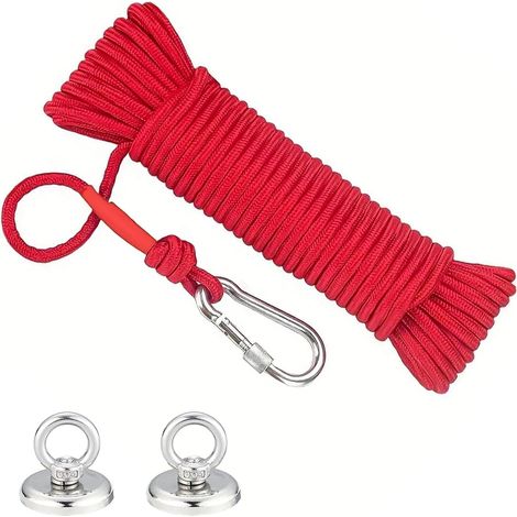 Aimant de Pêche Puissant 46 kg - 2 Pièces Ø 36 mm en Néodyme N52 - Aimant de Récupération avec Double Anneau Inox et Corde - Pour Chasse au Trésor, Rivière, Plongée, Nettoyage (1/5)