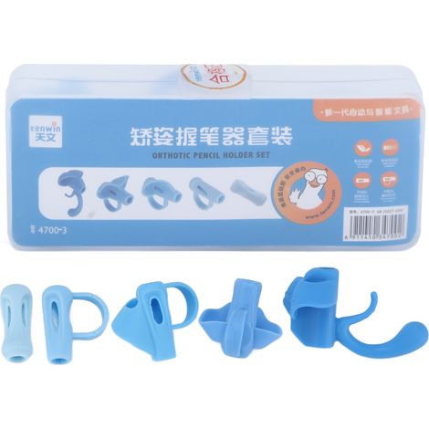 5 pièces Bagues de Crayon en Silicone pour Enfants - Aide à l'Écriture et Correction de Posture avec Boîte de Rangement Bleue (1/5)