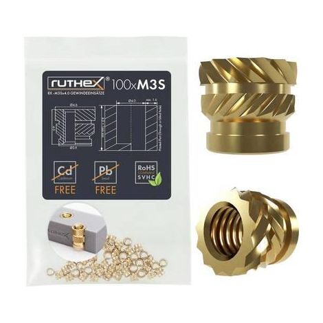 Green-cell Inserts Ruthex M3 en laiton pack 100 pièces