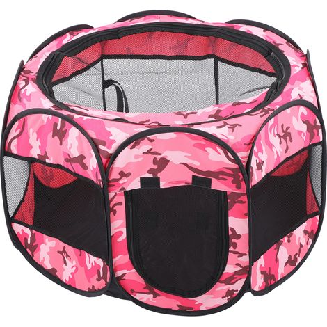Parc pliable pour animaux de compagnie, en filet, enclos d'exercice ouvert en plein air pour chiens et chats, tente, aire de jeux XBD95 Camouflage rose S (1/5)