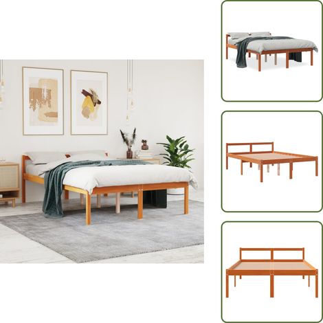 Lit pour personne âgée sans matelas 135x190 cm bois pin massif - Lit Senior - Lit Pour Personne Agée - Lit Haut - Lit Bois - Lit Design (1/5)