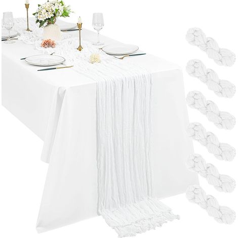 Lot de 6 Chemins de Table en étamine Chemin de Table Bohème en Gaze de 90 x 400 cm, Chemin de Table Rustique et Romantique pour fête de Mariage Thanksgiving décoration de Noël (1/5)
