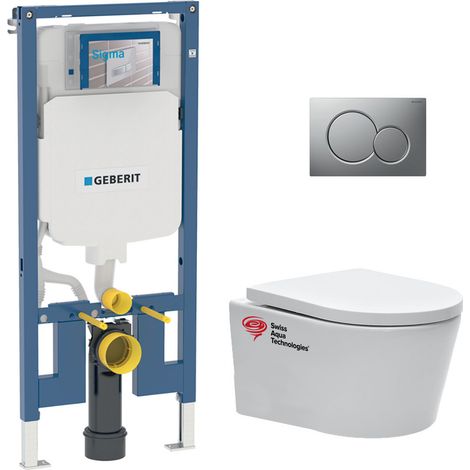 Pack WC Bati-support Geberit slim + WC Swiss Aqua Technologies sans bride + Abattant + Plaque (SLIM-SATrimless-E) (1/5)