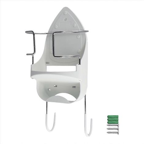 Support mural pour fer à repasser, crochets amovibles inclus, fixation électrique, pack de 2, porte-fer robuste pour rangement domestique (1/5)