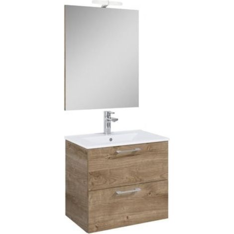 Set complet avec miroir et éclairage LED - Lea - Vasque en céramique - 61,5 cm × 55 cm × 41,7 cm - Chêne (1/5)