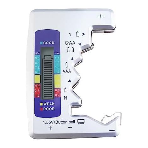 Battery Tester, Universal Battery Checker with LCD Display, Small Multi-Purpose Digital Tester for All C AA AAA DN 9V 6F22 1.5V Batteries, Black Button