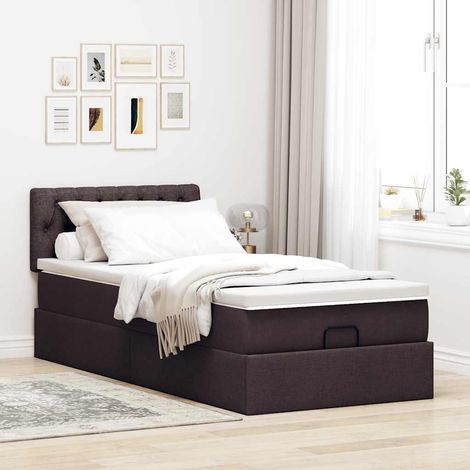 vidaXL Cadre de lit ottoman avec matelas marron foncé 80x200 cm tissu (1/5)