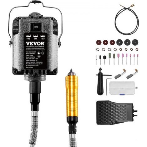 Amoladora de Eje Flexible, Herramienta Rotativa Eléctrica de Eje Flexible de 1200 W y 30 000 RPM, con 31 Accesorios y Pedal para Tallar, Pulir, Taladrar y Pulir, 1260 x 115 x 95 mm, Negro (1/5)
