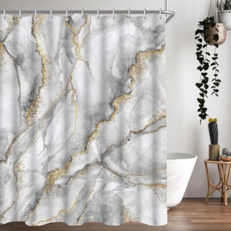 180 x 200 cm Lerores Rideau de douche marbré, ourlet lesté textile anti-moisissure, imperméable, lavable, en polyester,pour salle de bain, baignoire