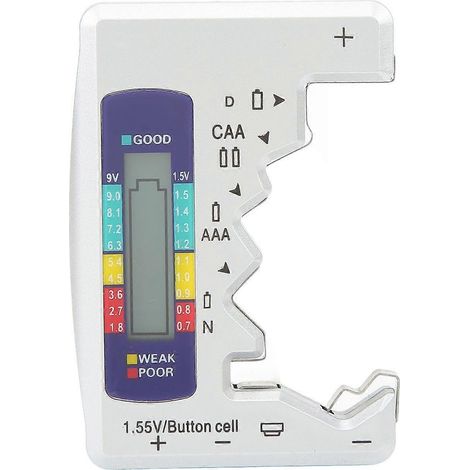 Digitaler Batteriekapazitätsmesser, universell, DCN AAA AA 9V 1,5V Knopfzellenanalysator, Silber