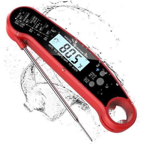 Termómetro para carne de lectura instantánea, resistente al agua IP67, retroiluminado, calibrado (rojo/negro). (1/5)