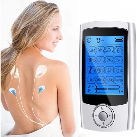 Appareil TENS EMS antidouleur - électrostimulation musculaire et rééducation - 16 programmes de massage + 4 électrodes (1/4)
