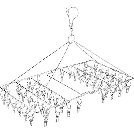 Tendedero plegable para calcetines con 52 pinzas para la ropa, estructura giratoria de acero inoxidable y ganchos resistentes al viento. Ideal para secar calcetines, ropa interior, sábanas y otras pre (1/5)