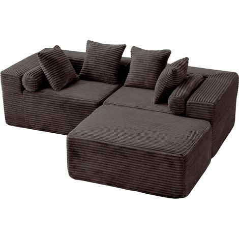 Canapé d'angle modulable 3 pièces en tissu noir, chaise longue XL, sans outil ni installation, pour petit appartement et salon moderne - CHICFURN (1/5)