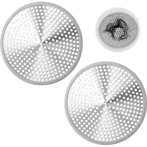 CCYKXA Lot de 2 filtres de vidange de douche en maille d'acier inoxydable de 12 cm avec silicone réutilisable et robuste, protection de trou de cuisine, couvercle de filtre super joint pour baignoire,
