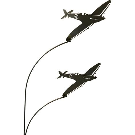 Double Spitfire Garden Art - Bare Metal/Ready to Rust - W37 x H133 cm