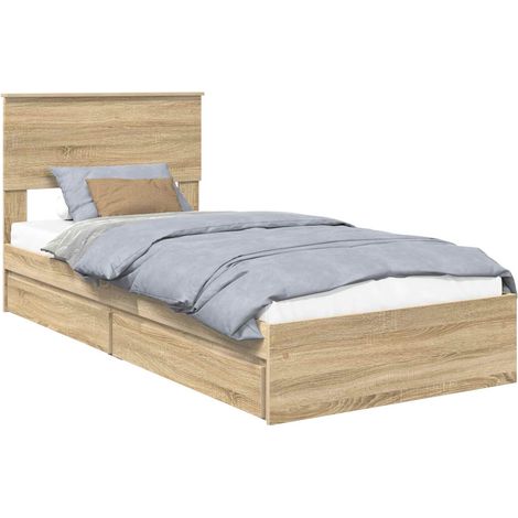 Storage Bed with Drawer Sonoma Oak 100 x 200 cm Engineered Wood vidaXL