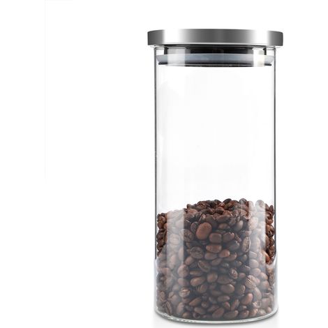 Récipient de conservation pour grains de café de 1000 ml, couvercle en acier inoxydable, récipient hermétique en verre (1/5)