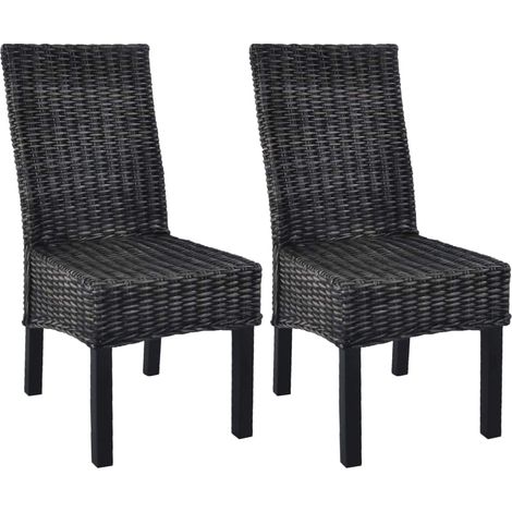 vidaXL Sedie da Pranzo 2 pz Nere in Rattan Kubu e Legno di Mogano (1/5)