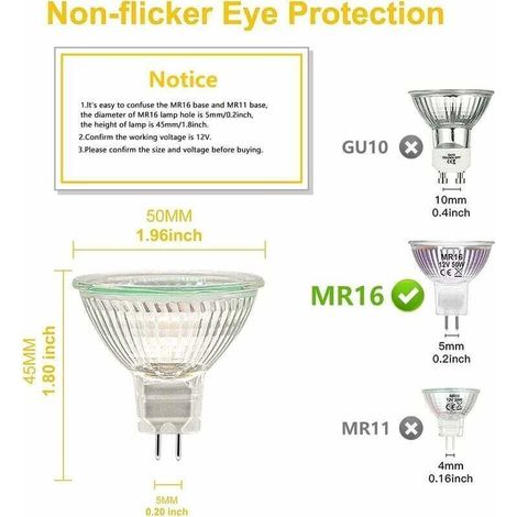Ampoules Halogènes, Ampoule Spot MR16, Ampoule 12V 20W, Ampoule gu5.3 Ampoule MR16 Dimmable, 2 Broches Ampoules Halogène Blanc Chaud 2700K, Couvercle en Verre pour Plafonnier, Pack de 6