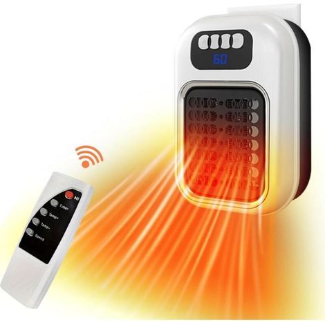 Termoventilatore portatile da parete, silenzioso, con display a LED e telecomando, ideale per bagni, monolocali e appartamenti, colore bianco. (1/5)