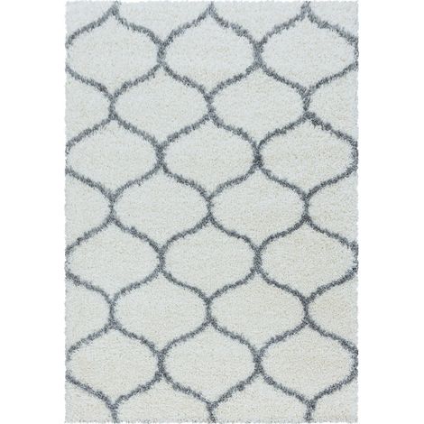 Tapis Shaggy Poils Longs Motifs Alhambra SALMA (Blanc - 80x250cm) (1/5)
