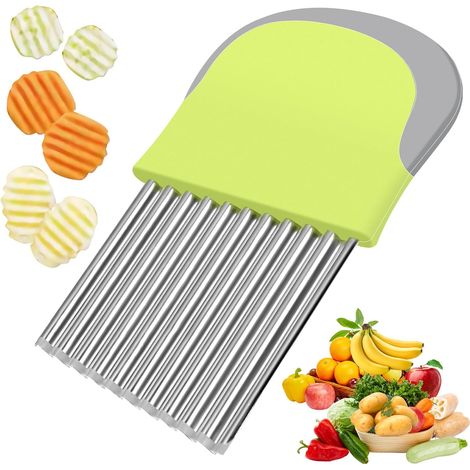 Coupeur ondulé, 14x9,5 cm, couteau à créneler pour enfants, coupeur ondulé, coupe-gurke, coupe-pommes de terre, accessoire pour aliments pour bébé, acier inoxydable pour frites, pommes de terre, légum (1/2)