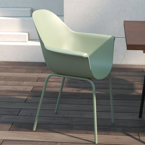 Lot 4 fauteuils jardin vert, accoudoirs, dossier haut, résistant intempéries, jusqu'à 120kg, métal design (1/5)