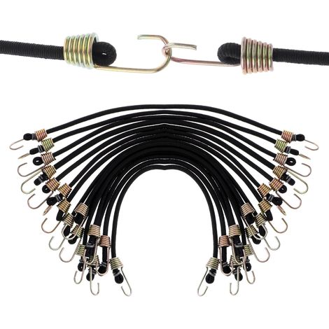 Lote de 15 cuerdas elásticas Bungee de 25,4 cm + ganchos metálicos, de goma, resistentes al desgaste, para lonas/bicicletas/tiendas de campaña. (1/5)