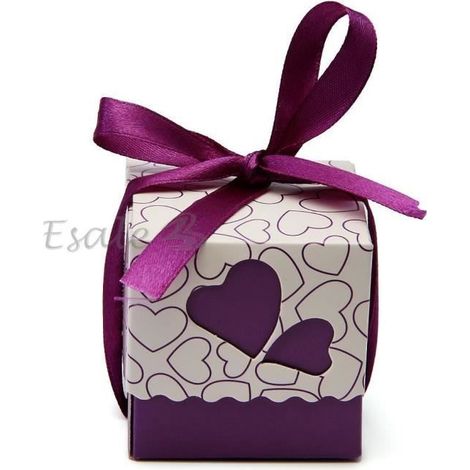 100x Violet Boîte Ballotin Box Sachet Papier à Dragées Cadeau Mariage Baptême (1/4)