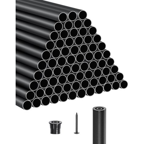 VEVOR Balustres deEscalier, Lot de 101, Barreaux de Securite Garde-corps Aluminium 19x660 mm, Tige Ronde Creuse Metal, Embouts de Rail et Vis, Barres Rampe pour Escaliers, Porche, Patio, Cloture, Noir
