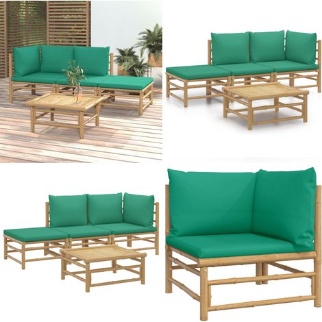 4-tlg. Garten-Lounge-Set mit Grünen Kissen Bambus - Bambus Möbel - Gartenloungeset - Outdoor Möbel - Gartenmöbel - Esstisch - Home & Living (1/5)