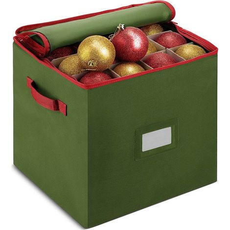 Boîte de rangement pour boules de Noël avec séparateur, grise, pliable en tissu Oxford, capacité de 64 boules, 33 x 33 x 34,5 cm - Verte (64 emplacements) (1/5)