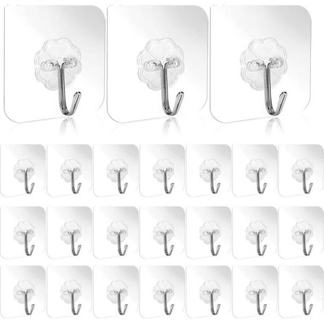 30 ganchos autoadhesivos, ganchos transparentes máx. 10 kg, ganchos autoadhesivos transparentes (1/4)
