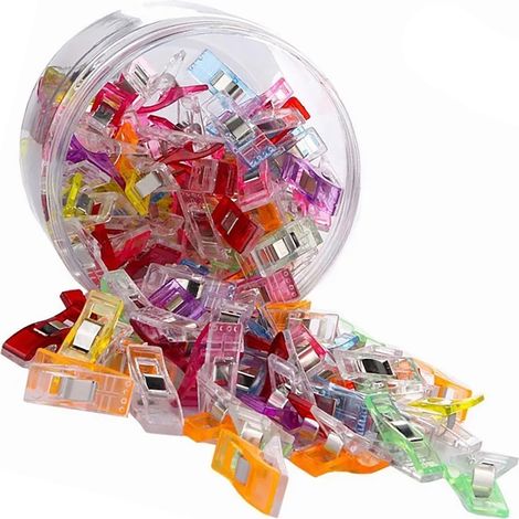 Packung mit 100 Mehrzweck-Nähklammern in verschiedenen Farben, kleine Klammern für Bastelarbeiten und Quilten (27 x 10 x 15 mm). (1/5)