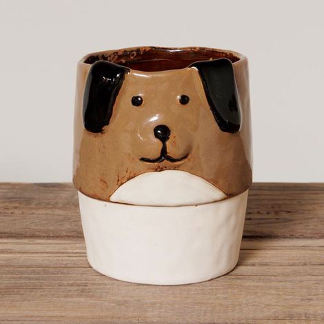 Cache Pot Sculpture Chien en Céramique Émaillée 13x11cm