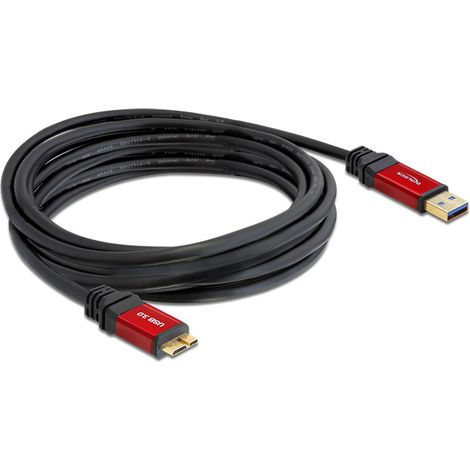 Delock Câble USB USB 3.2 Gen1 USB-A mâle, USB-Micro-B 3.0 mâle 5.00 m rouge, noir contacts dorés, ce (1/4)